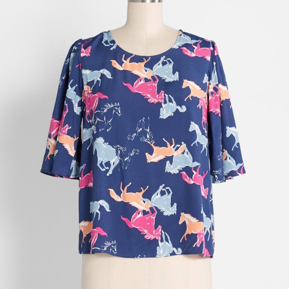 Horse Print "All The Pretty Horses" Flutter Sleeve Top by Modcloth